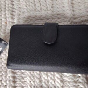 MUNDI Black Leather Zip Around Card Check Book Organizer Clutch Wallet